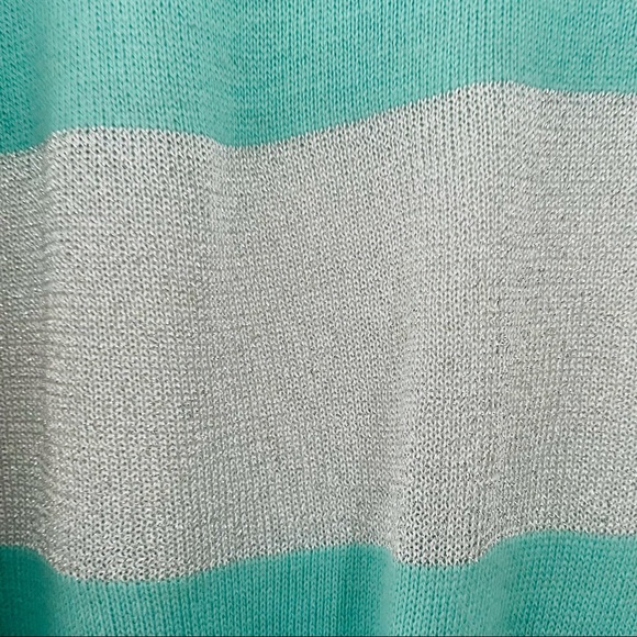 VINCE CAMUTO Mint Green Sparkly Silver Striped Sweater - Size Small - Picture 15 of 16